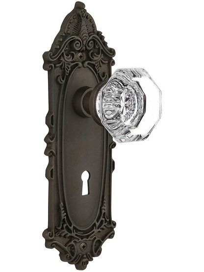 Largo Door Set with Waldorf-Crystal Glass Knobs and Keyhole - 2 3/8 in Oil-Rubbed Bronze.